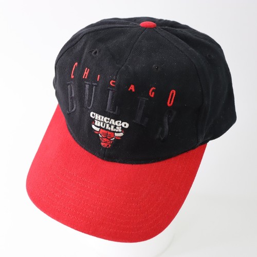 Vintage 90s Chicago Bulls Black & Red Twins Enterprises Mens Strapback Hat Y2K - Foto 2 di 8