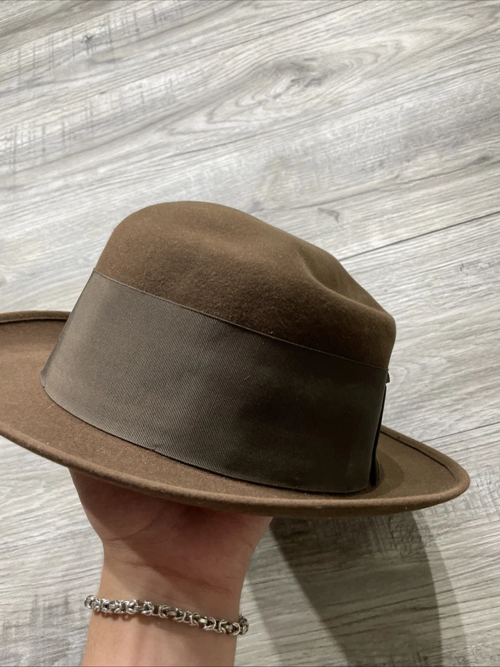 Винтажный 1950-х 1960-х годов Knox Premier 7 1/4 коричневый войлок Fedora мужская шляпа назад черный бант - Изображение 3 из 4
