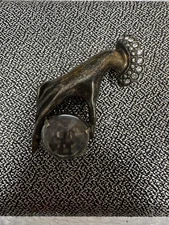 Crown Trifari Signed 1940s Vintage Hand Brooch Clear Glass Ball Pin