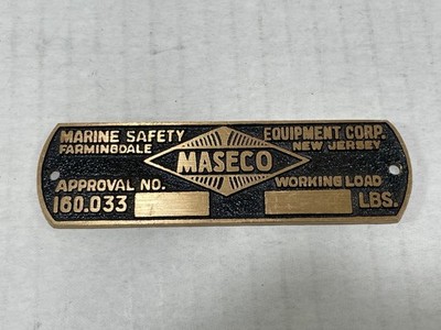 Vintage US Marine Corp Brass Equipment Data Plate/ID Tag Unstamped MASECO