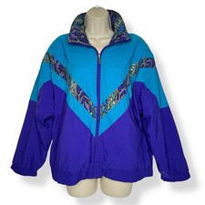 VTG 80s HEAD Windbreaker Tracksuit Jacket Coat S M L Colorblock Purple Turquoise