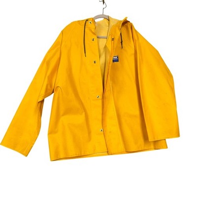 Helly Hansen Jacket Mens Medium Yellow PVC Hooded Rain Coat Waterproof Marine