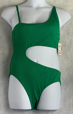 Bar III Women's Micro Rib One-Shoulder One-Piece Swimsuit, Vivid Green, Large