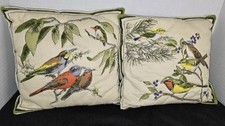 Set of 2 Vintage Bird Handmade Quilted Throw Pillows Cottagecore Nature Decor