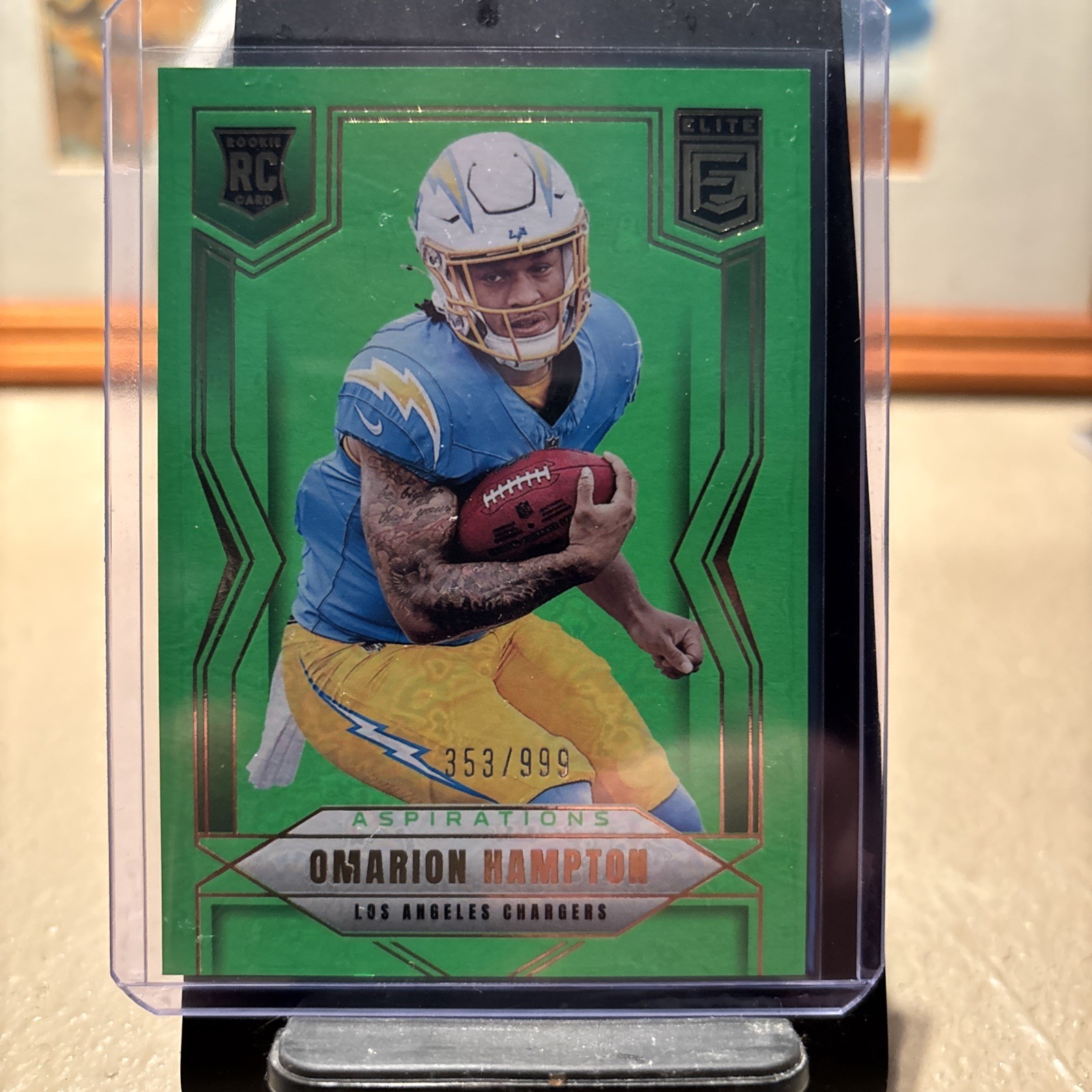 2025 Panini Donruss Elite Omarion Hampton #132 Aspirations Lime Green /999 (RC)