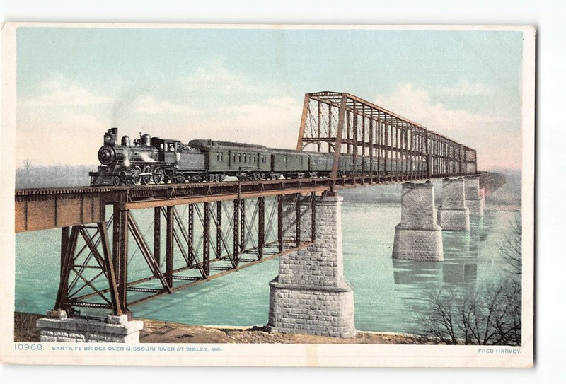 Sibley Missouri MO Postcard 1907-1915 Santa Fe Bridge Over Missouri River
