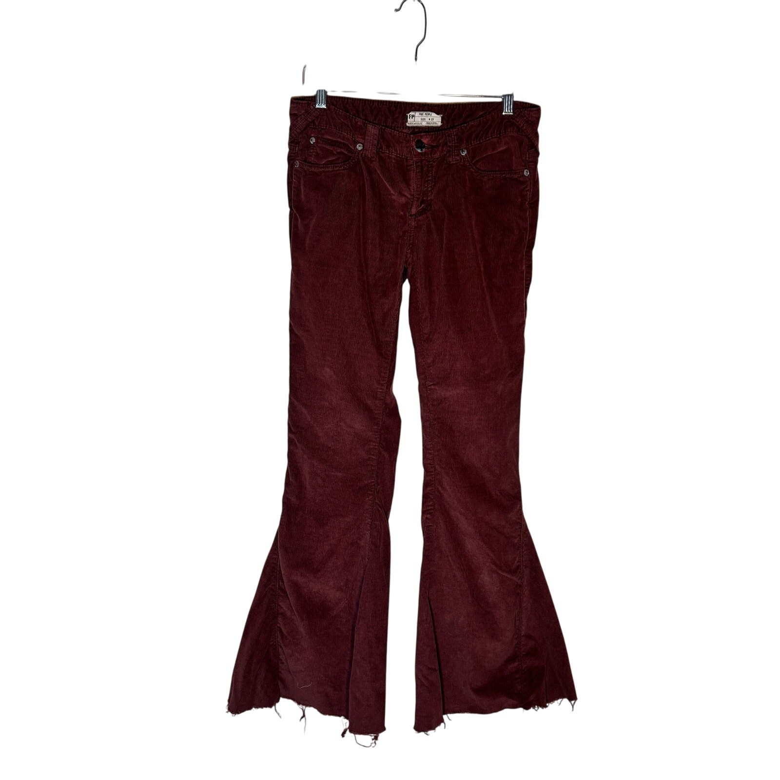 Free People Pants Womens 27 Red Burgundy Corduroy Flared Boho Raw Hem Retro