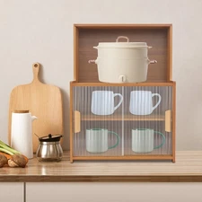 Kitchen Cabinet W/Sliding Doors Kitchen Storage Cabinet Adjustable Tier Height