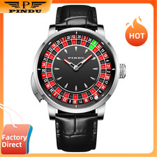 PINDU Men's Mechanical Watch Roulette Dial Sapphire Glass Fine Steel Leather