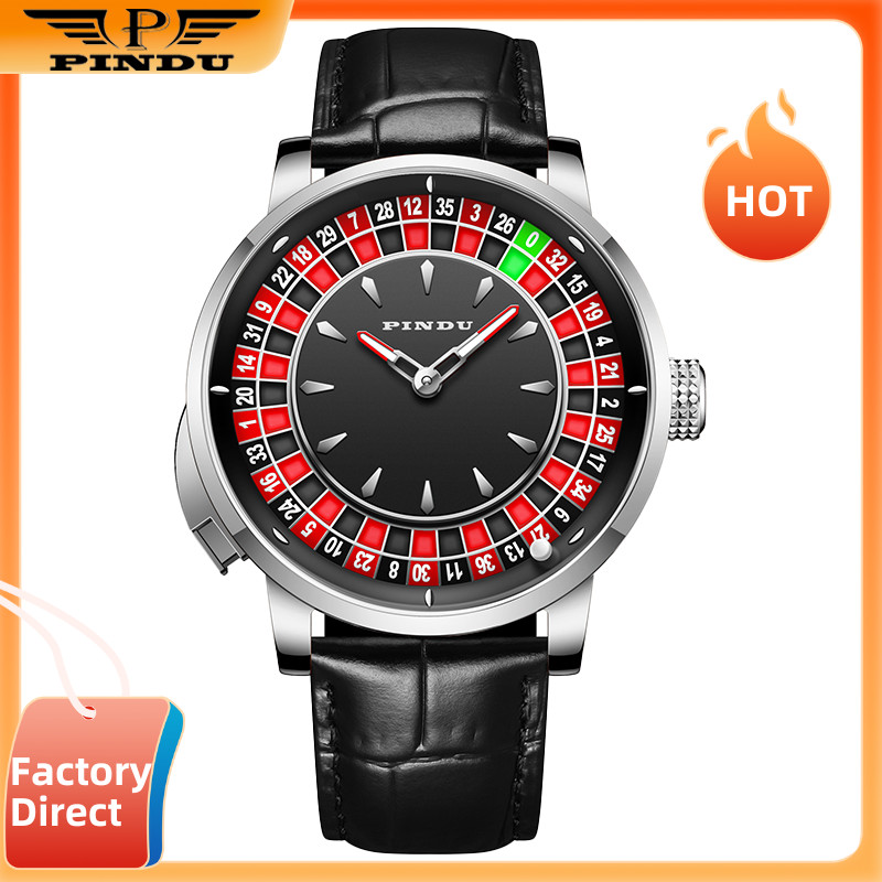 PINDU Men's Mechanical Watch Roulette Dial Sapphire Glass  Fine Steel Leather