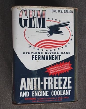 1950's era GEM ANTI FREEZE Old St Louis MO 1 gal. Tin Oil Can ~ EAGLE GRAPHIC