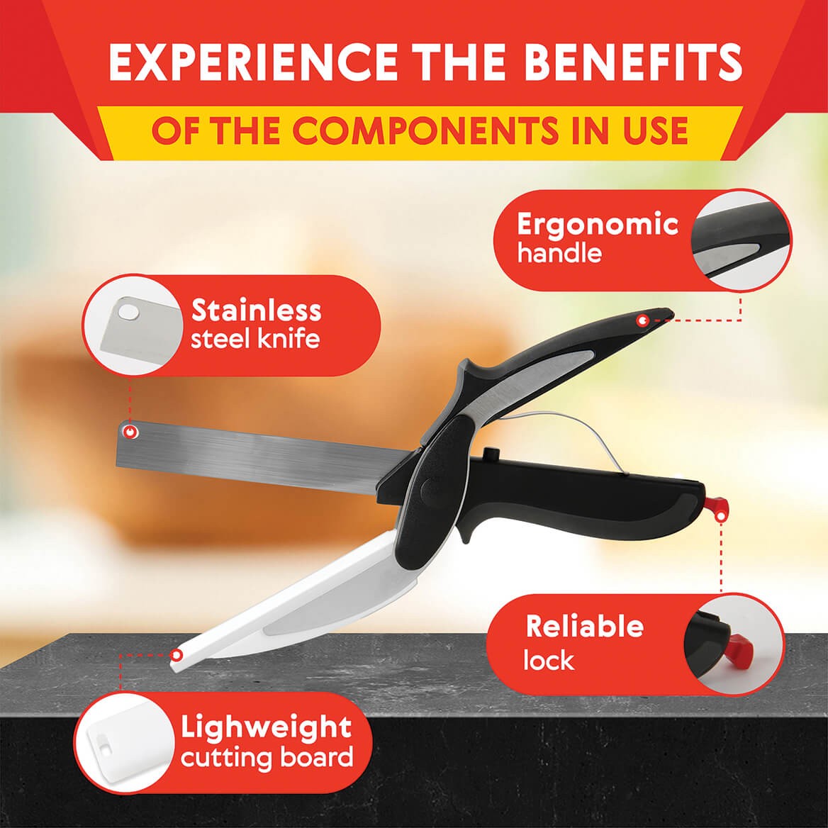 Chef's Pride 2-in-1 Cutting Board Scissors, All-in-One Spring-Powered Kitchen Sh