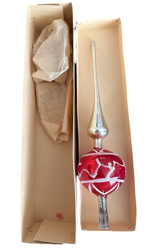 VINTAGE CHRISTMAS GLASS TREE TOPPER MADE IN GERMANY IN ORIGINAL BOX MINT