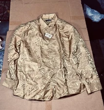 Barry.Wang Men’s XXL Gold Paisley Silk Blend Dress Shirt Long Sleeve NWT