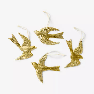 Threshold by Studio McGee Hammered Gold Metal Bird Christmas Ornaments Gold