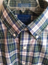 TownCraft Wrinkle Free Shirt Blue Green Stripe Short Sleeve Size M