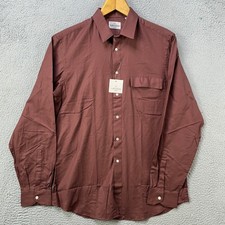 NEW Uomo Valentino Mens Medium Shirt Button Up Maroon Flap Pocket Long Sleeve