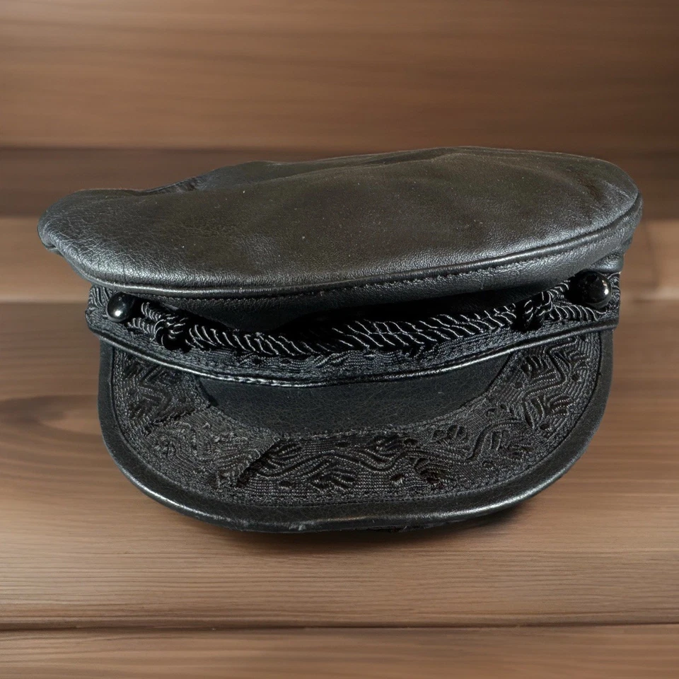 Gorra vintage GREEK FISHERMANS para hombre X-grande negra cuero genuino violinista sombrero EE. UU. Foto 3 de 4