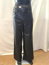 Universal Thread Women's High Rise Wide Leg Faux Leather Pants Black Pockets