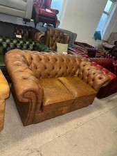 CHESTERFIELD Sofa Tan Soft Real Leather Vgc Deliv Poss