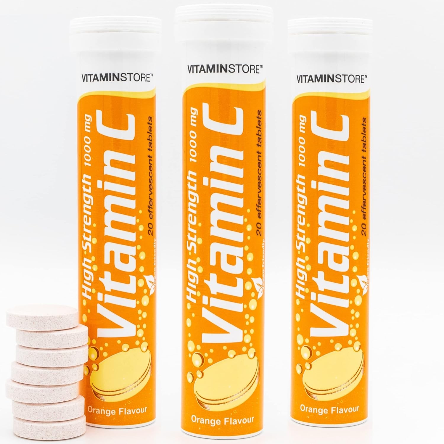 Vitamin C 1000mg Effervescent Tablets Orange Flavour - 60 Tablets (3x20)