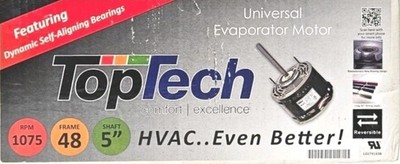 TopTech HVAC Universal Evaporator Motor TT-E75-3SP1 3/4 HP 1075 RPM 9.5 Amps