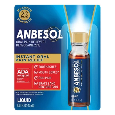 Anbesol Maximum Strength Liquid, Instant Oral Pain Relief for Toothaches, Mouth