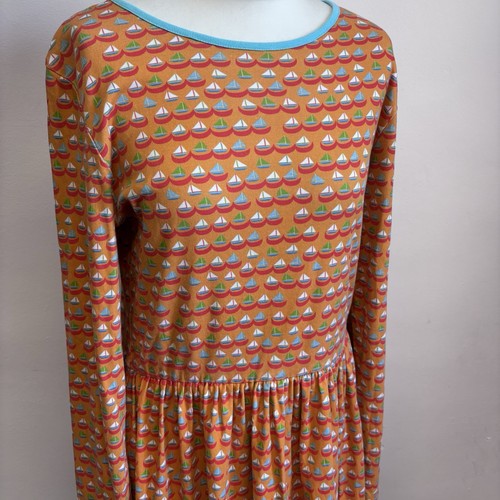 Duns Dress Size Medium Orange Boat Pattern Nautical Organic Cotton - Picture 3 of 9