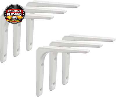 Regalträger Weiss L-förmig 6er Set, Wandmontage, 25 kg Tragkraft, Vielseitig