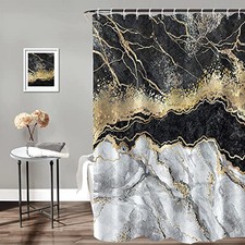 Marble Bathroom Shower Curtain Abstract 72"W x 72"L Pack of 1 Black and White