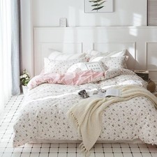 Girl Floral Duvet Cover Modern Pink White Duvet Cover Sets Breathable Soft Co...