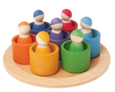 Rainbow '7 Friends' Set of Wooden Sorting  Matching Rainbow Peg Dolls with Tray