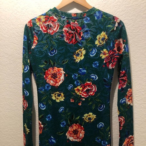 Zara Trafaluc Textured Bodycon Midi Dress Medium Green Floral Long Sleeve - Picture 8 of 14