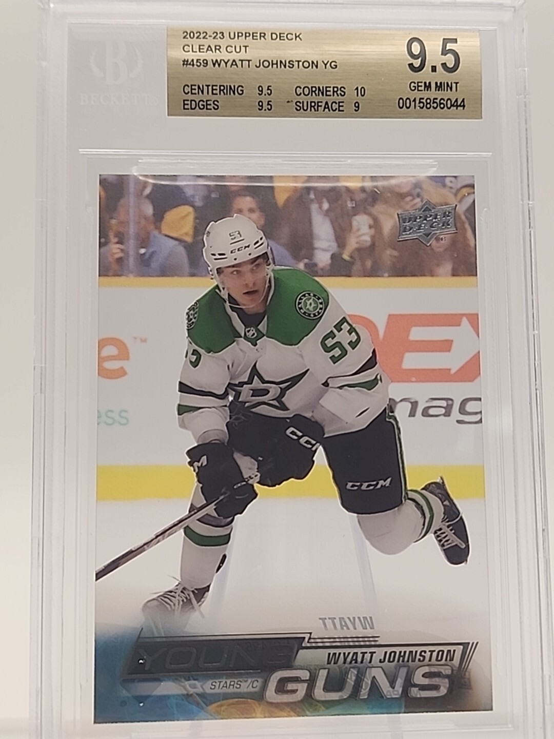 2022-23 Upper Deck #459 Wyatt Johnston Young Guns Clear Cut Acetate RC - BGS 9.5