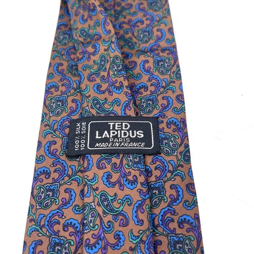 Vintage Ted Lapidus Brown Blue Green Floral 100% Silk Mens Designer Neck Tie - Picture 4 of 4