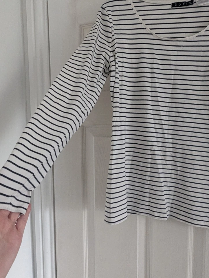 Camiseta manga larga a rayas negra crema La Redoute Edeis talla 12-14 Foto 3 de 3
