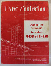 Livret d'entretien Charrue 3 points F1-158 F1-258 Mc Cormick International IH