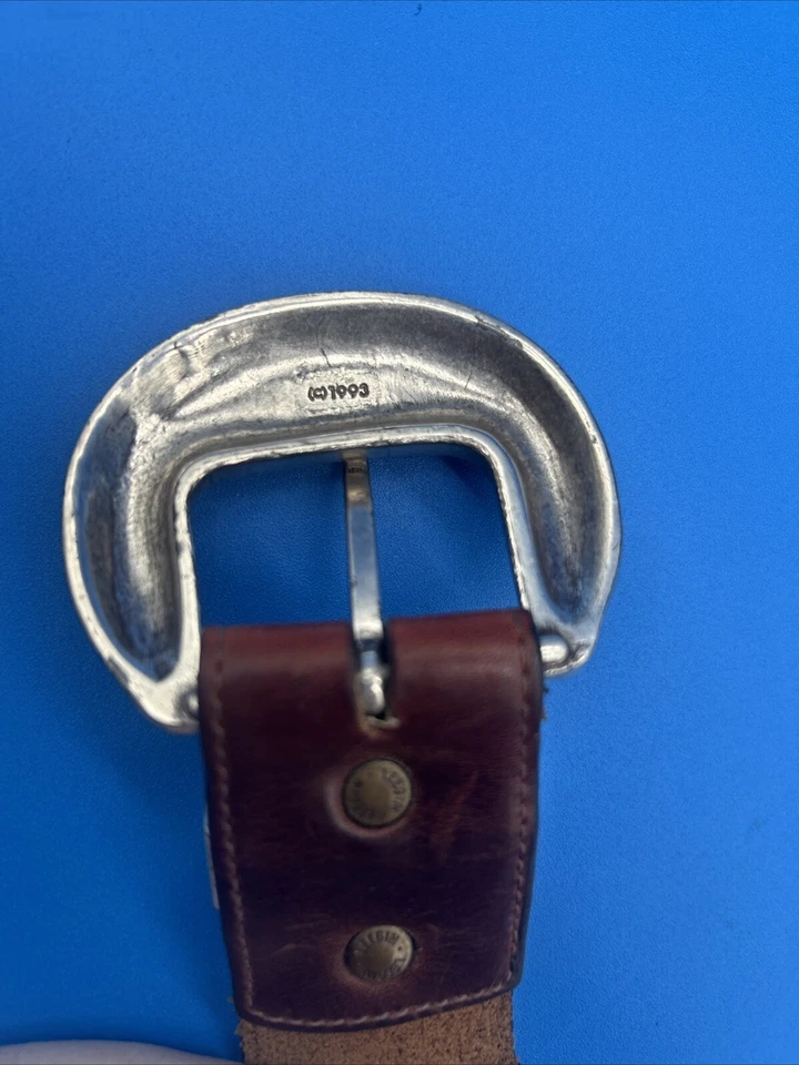 Cinturón de cuero marrón Brighton 1993 de colección floral plateado hebilla 34 ¡RARO! Foto 4 de 4