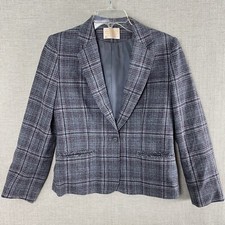 Pendleton 100 Virgin Wool Blazer Womens 6 Gray Plaid One Button Pockets