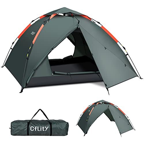Tente 3 pers pop-up randonnée quatre saisons étanche avec auvent pour le camping