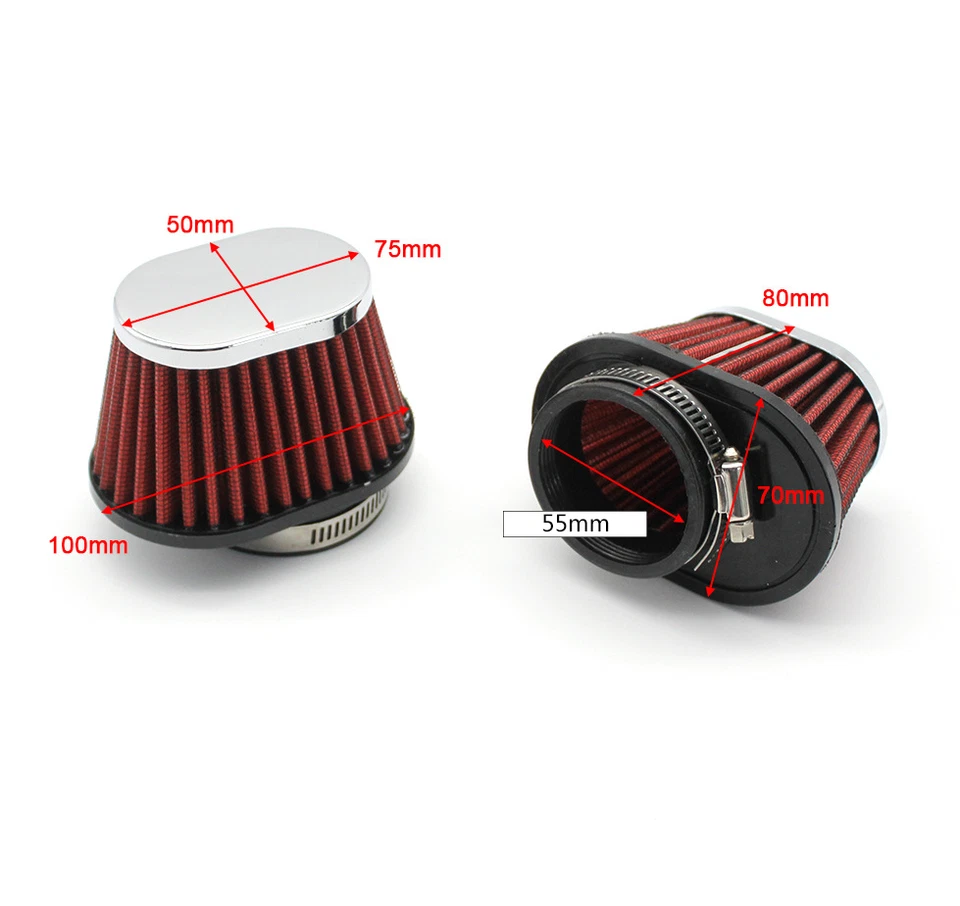 2 Pcs Universal Air Filter Intake Cleaner 55mm/2.17" Clamp-On For Car Motorcycle - Image 2 of 4