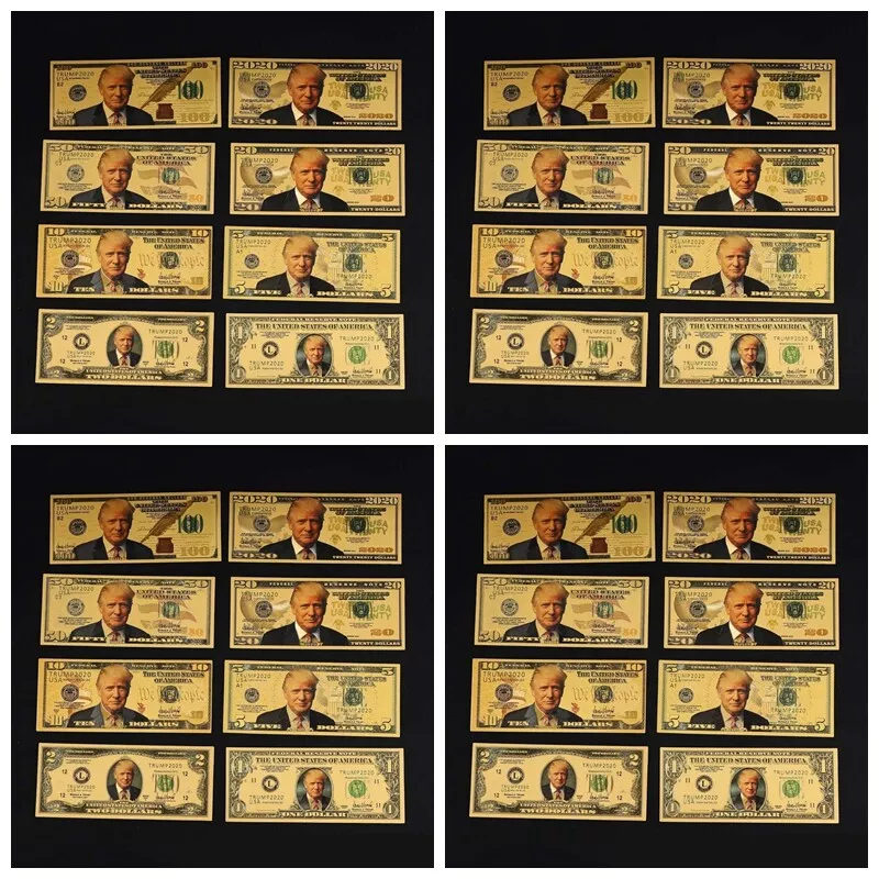 8PCS Donald Trump USD 1/2/5/10/20/50/100 Silver Dollar Bill Full