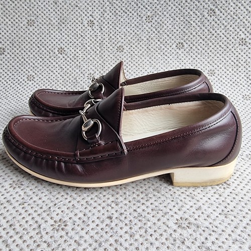 GUCCI Silver Horse Bit Leather Brown Moc Toe Boat Shoe Loafers UK 4.5 - Picture 2 of 22