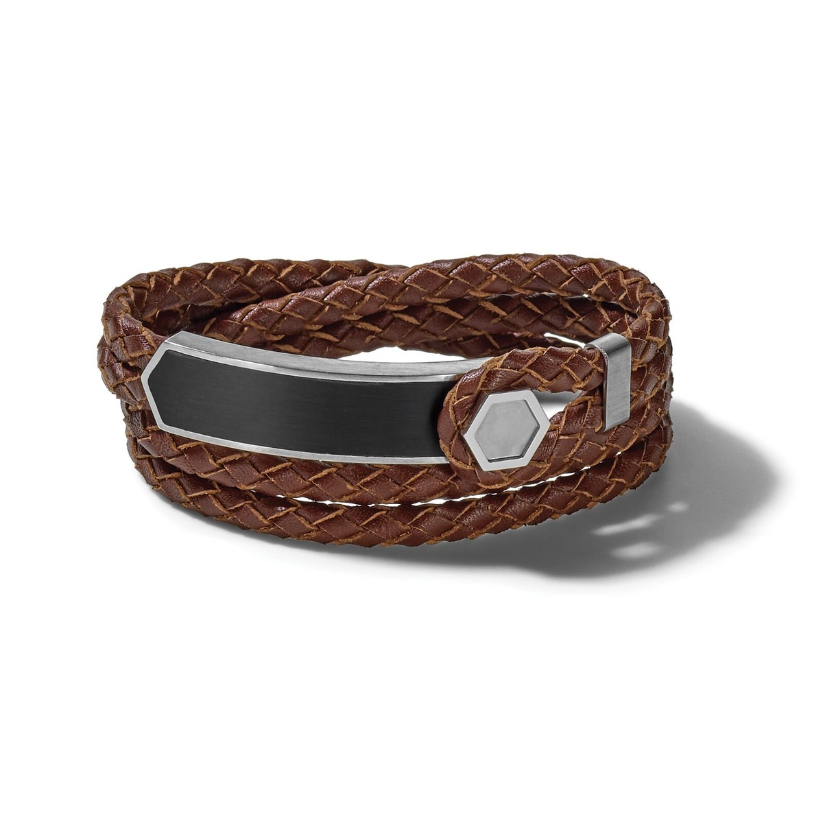 Bulova Mens Precisionist Brown Braided Leather Bracelet Black 7.5