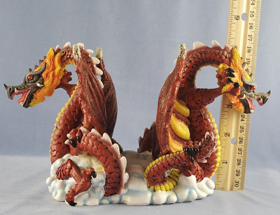 DOUBLE DRAGONS Tea Light or Votive Candleholder #50619 Heavy Resin w/Box