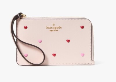 美品 kate spade ポーチ レザー ピンク ハート Kate Spade Lucy Heart Studs Small l-zip Wristlet - NWT | eBay