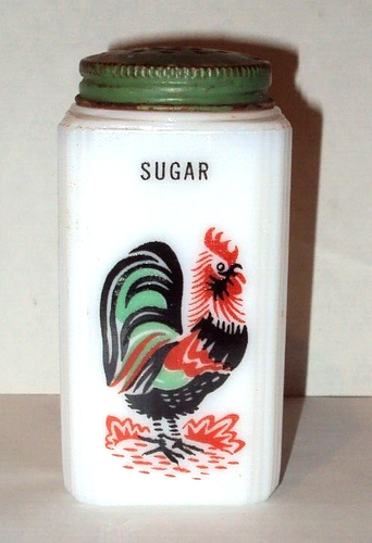 Vintage 1930's McKee Tipp City Milk Glass Jar Sugar Shaker Rooster