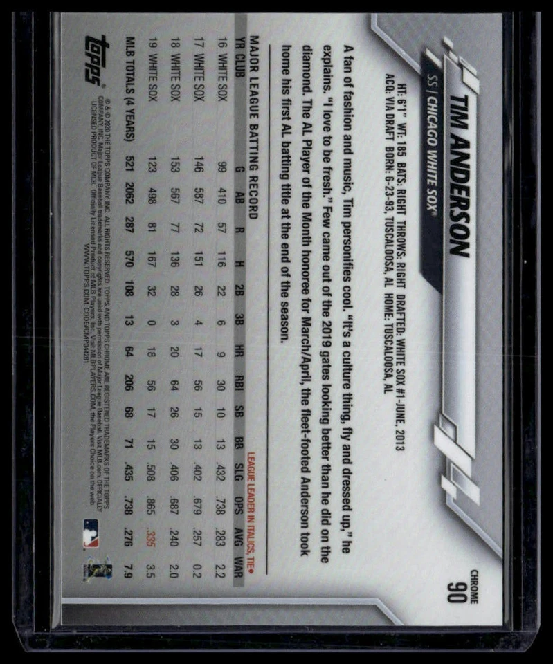 2020 Topps Chrome Ben Baller Edition #90 Tim Anderson - Image 2 of 2