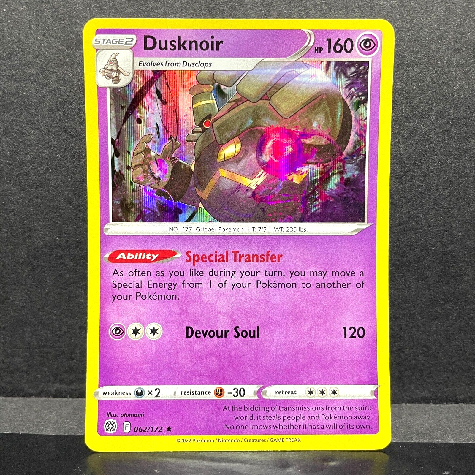 2022 POKEMON BRILLIANT STARS DUSKNOIR 062/172 HOLO (RARE)
