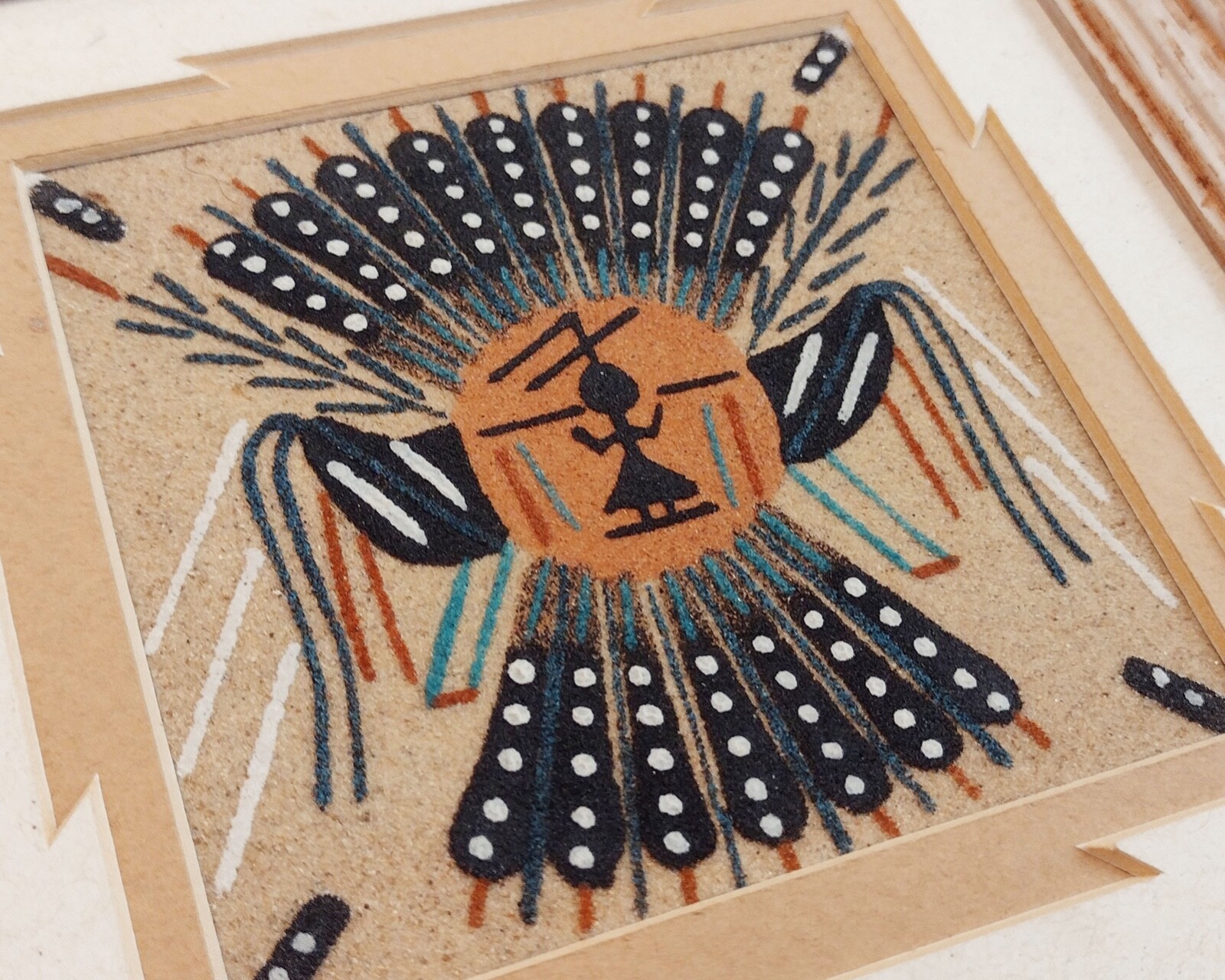 Framed Navajo Sandpainting Traditional Wall Art Ethnic Balance and